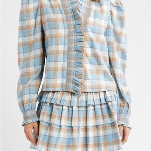 Love the Label Zuri Ruffle Trim Cotton Button-Up Top